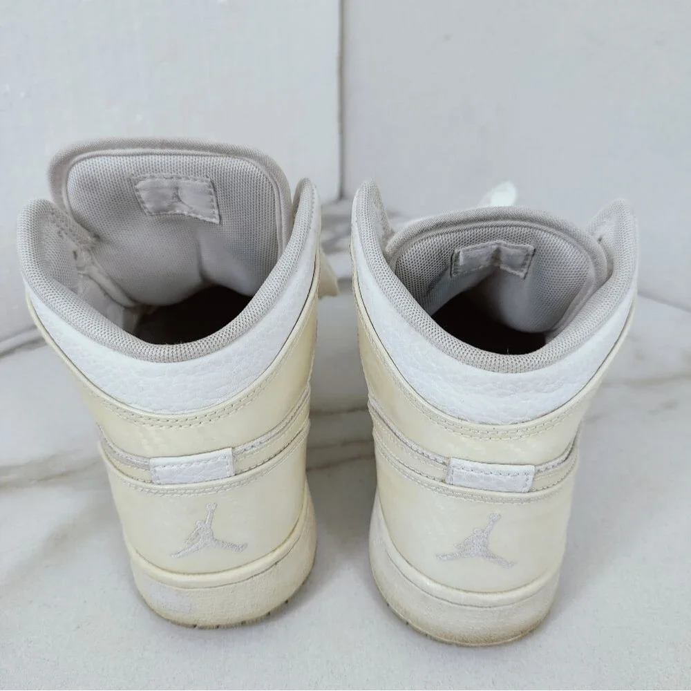 Nike Kids' Air Jordan 1 Retro Phat Mid White Cream Basketball Sneakers, 5.5Y